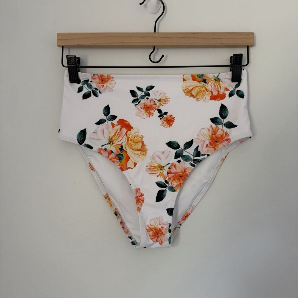 Womens Cupshe Bikini Bottoms Floral High Waist White Size S Summer Beach Boho